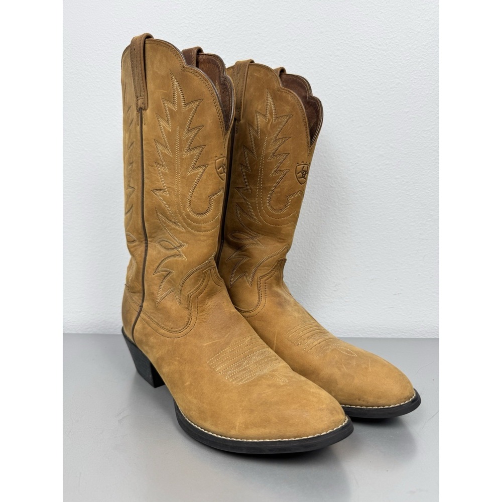 Ariat Cowboy Boots Womens 9.5 W Brown Tan Leather Round Toe Heritage Western EUC